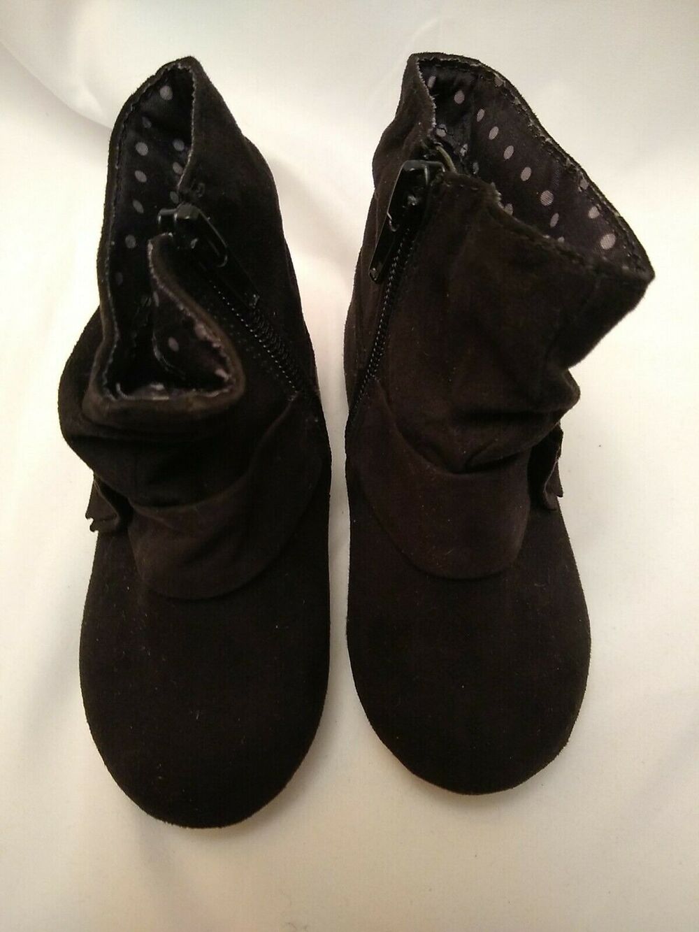 GARANIMALS, INFANT GIRLS BLACK SLOUCHY BOOTS W/ BOW & SIDE ZIPPER, SIZE 5,